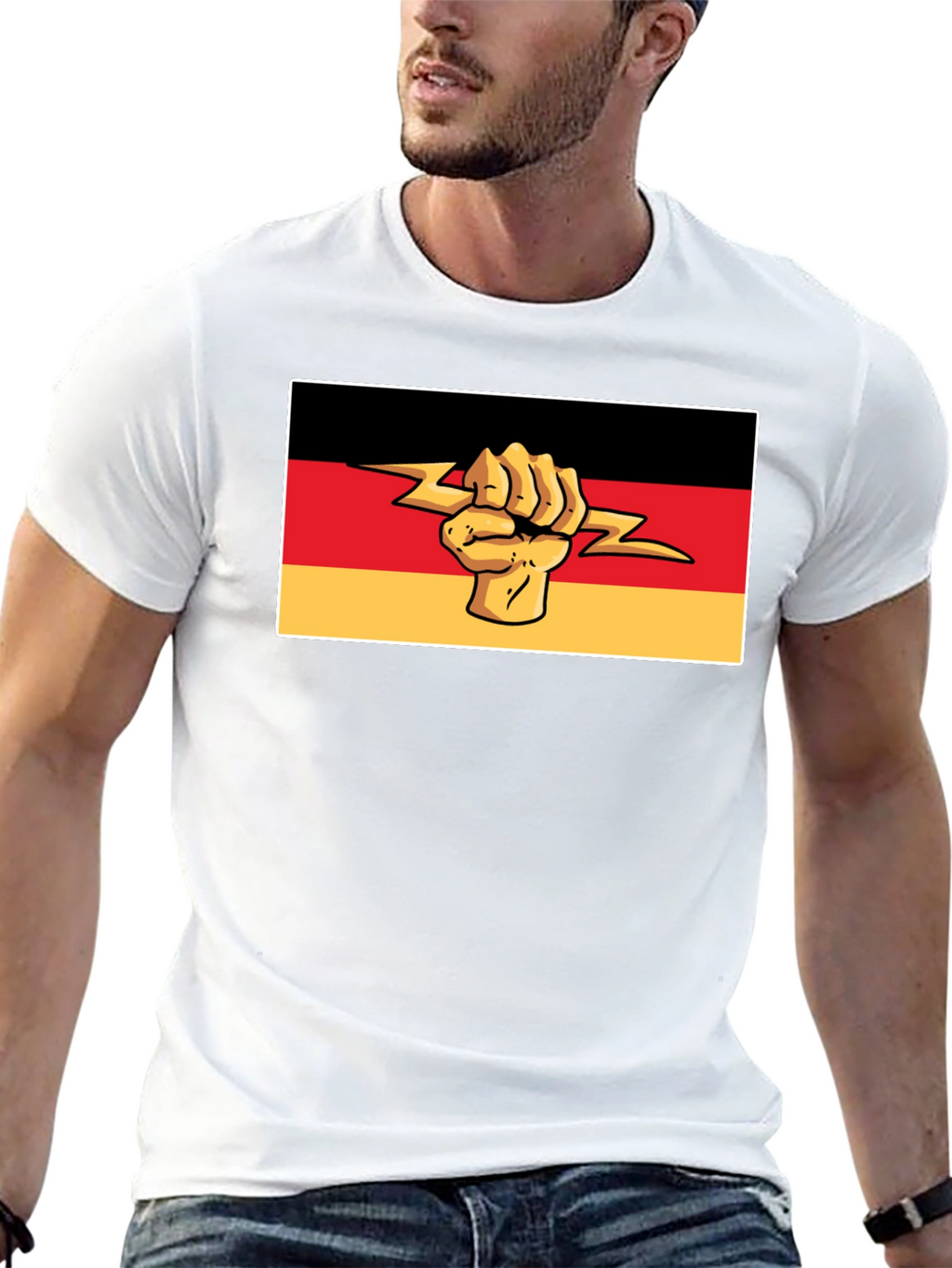 German Flag Fist Lightning Bolt Graphic T-Shirt