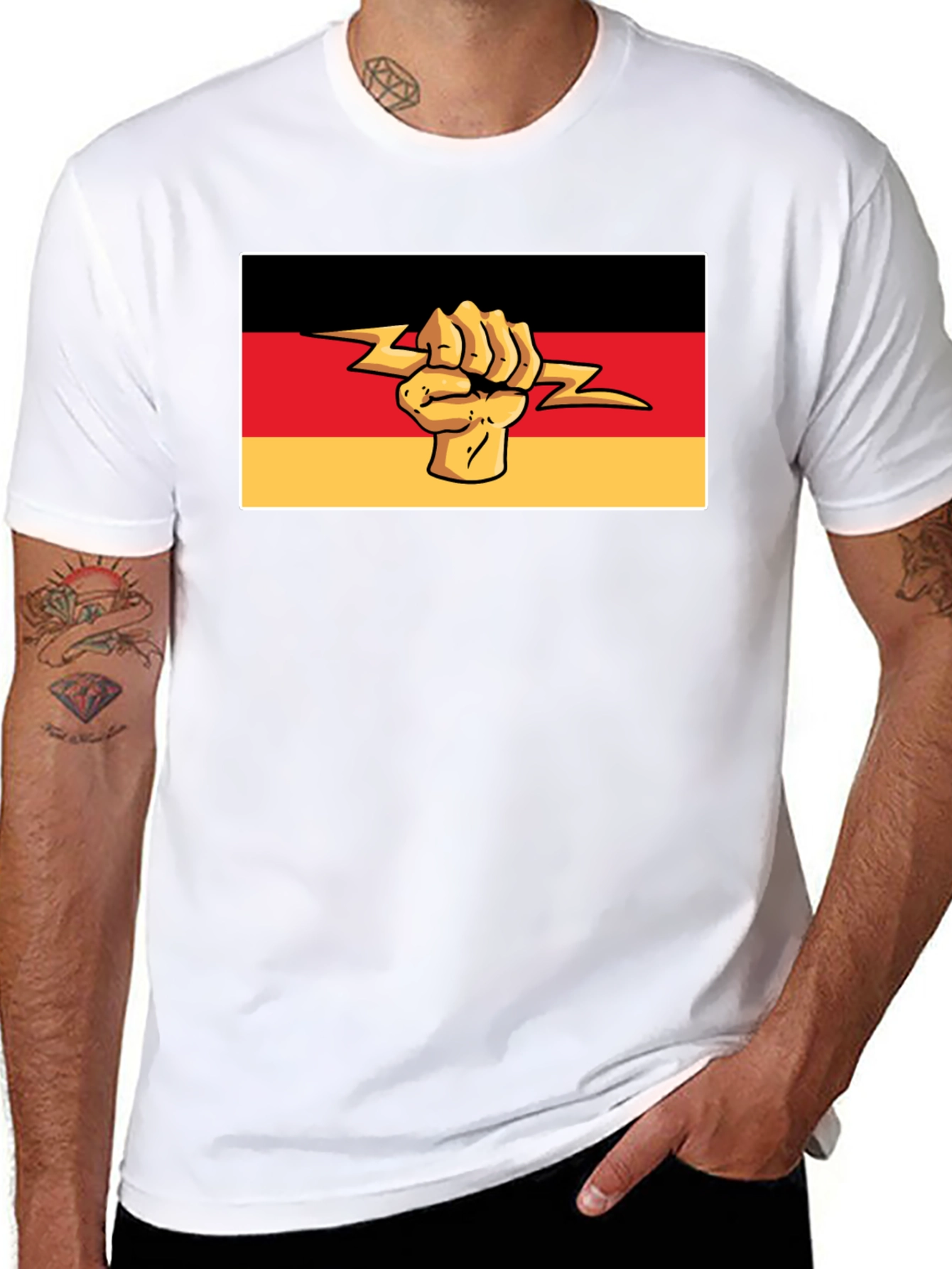 German Flag Fist Lightning Bolt Graphic T-Shirt