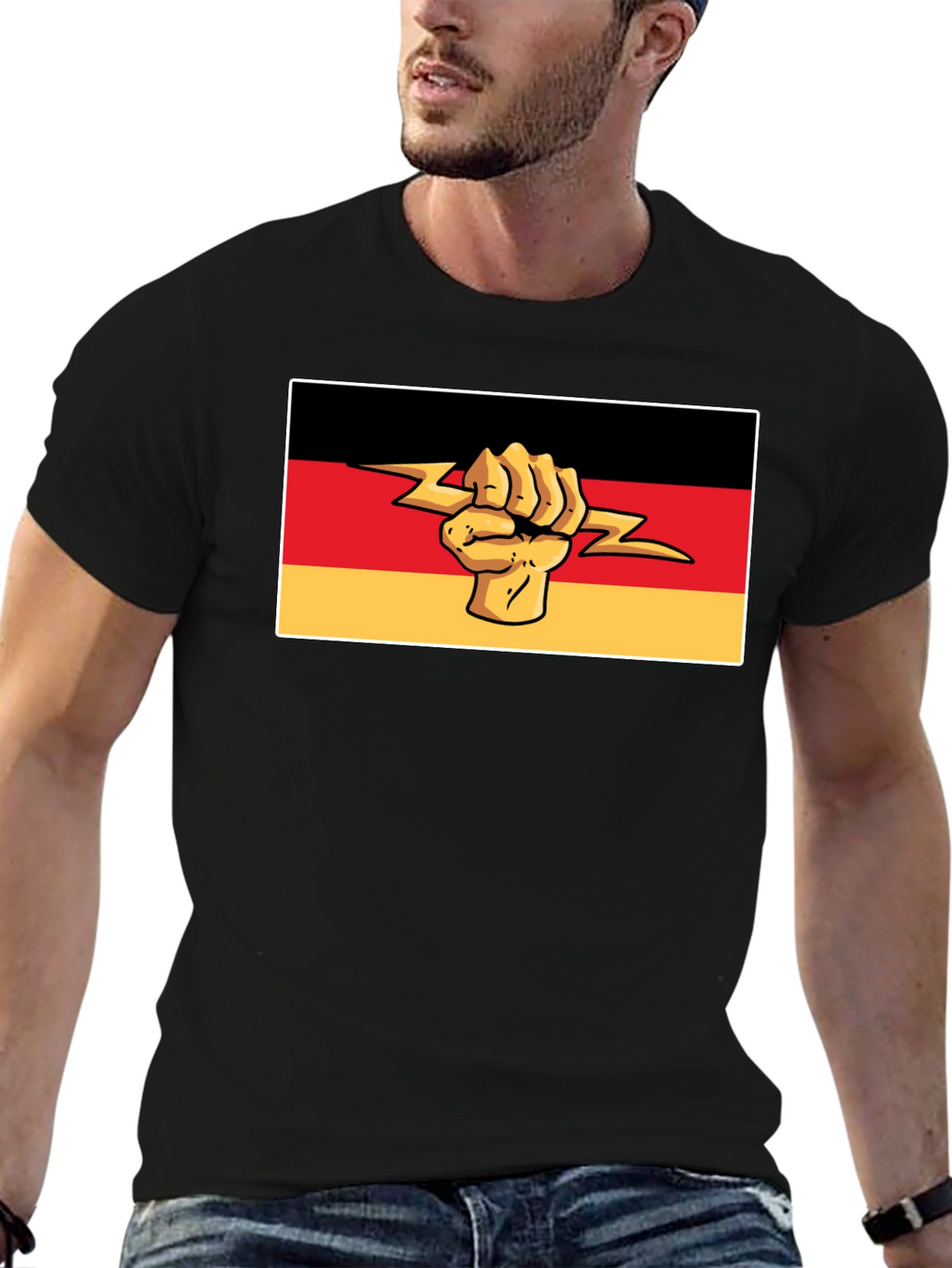 German Flag Fist Lightning Bolt Graphic T-Shirt