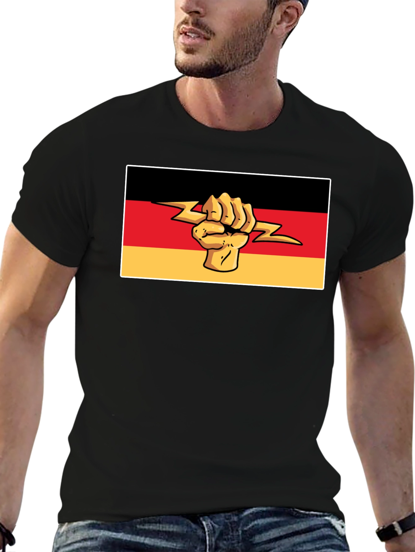 German Flag Fist Lightning Bolt Graphic T-Shirt