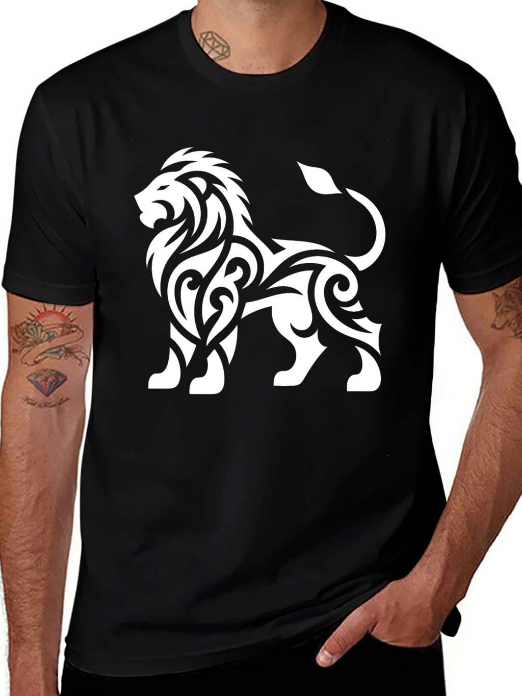 Lion Graphic Tee - Black Cotton T-Shirt