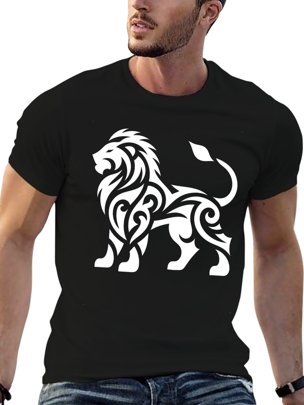 Lion Graphic Tee - Black Cotton T-Shirt