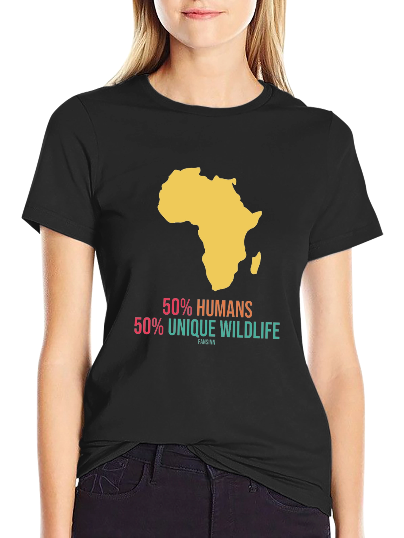 Africa T-Shirt - 50% Humans 50% Wildlife - Black Tee