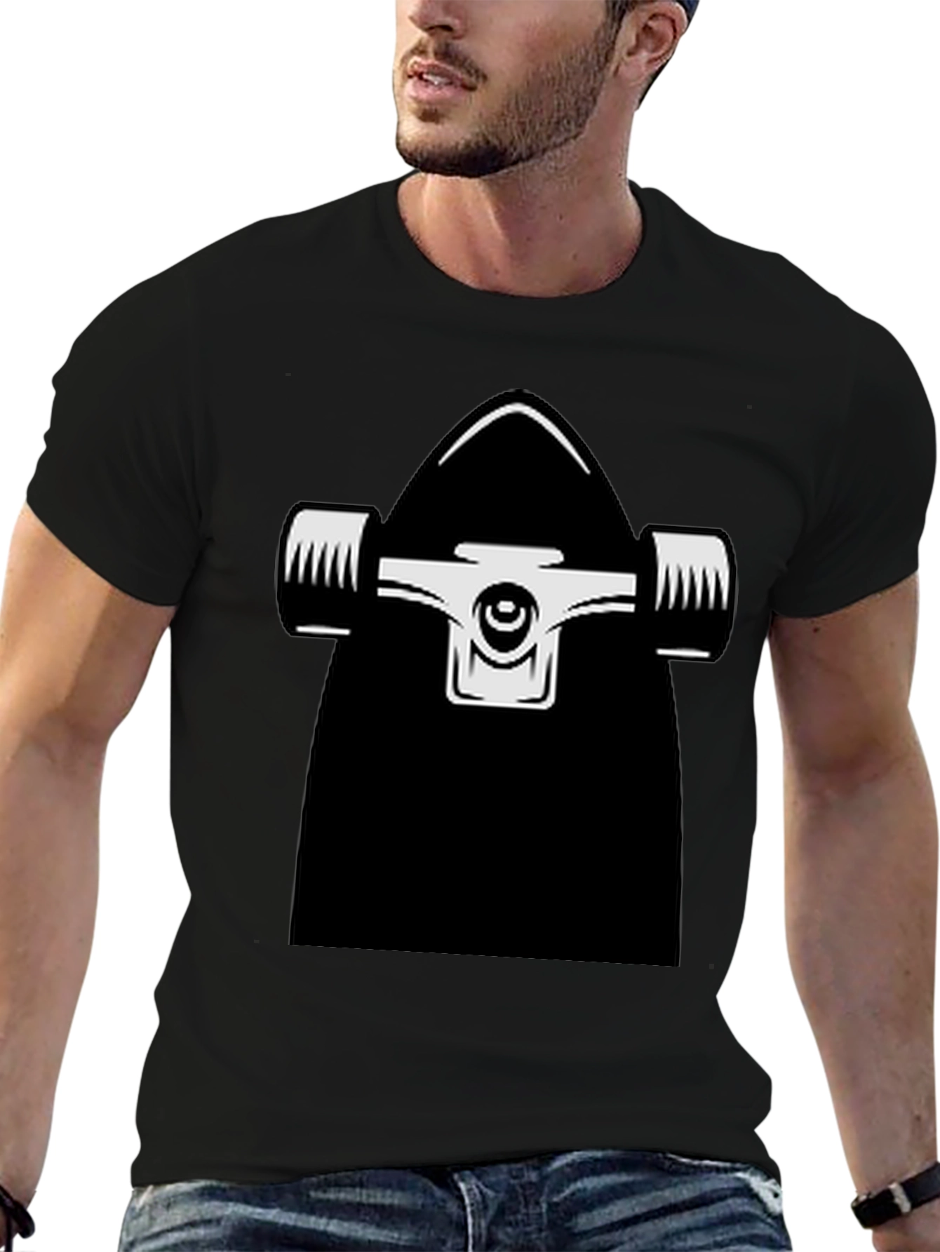 Skateboard Graphic Tee - Black Cotton Casual Wear