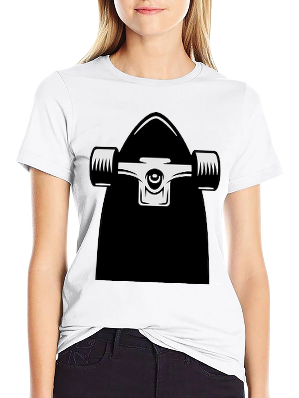 Skateboard Graphic Tee - Black Cotton Casual Wear
