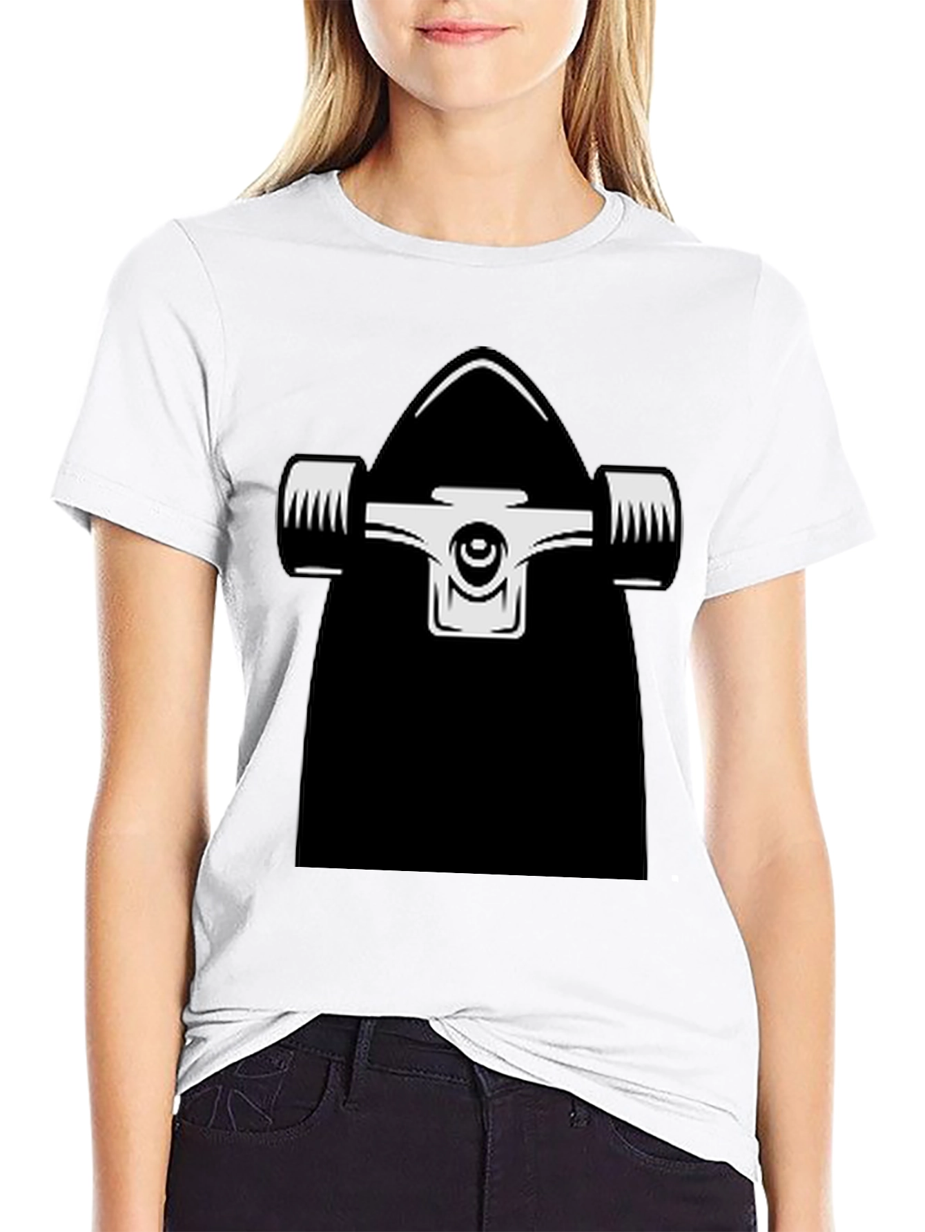 Skateboard Graphic Tee - Black Cotton Casual Wear