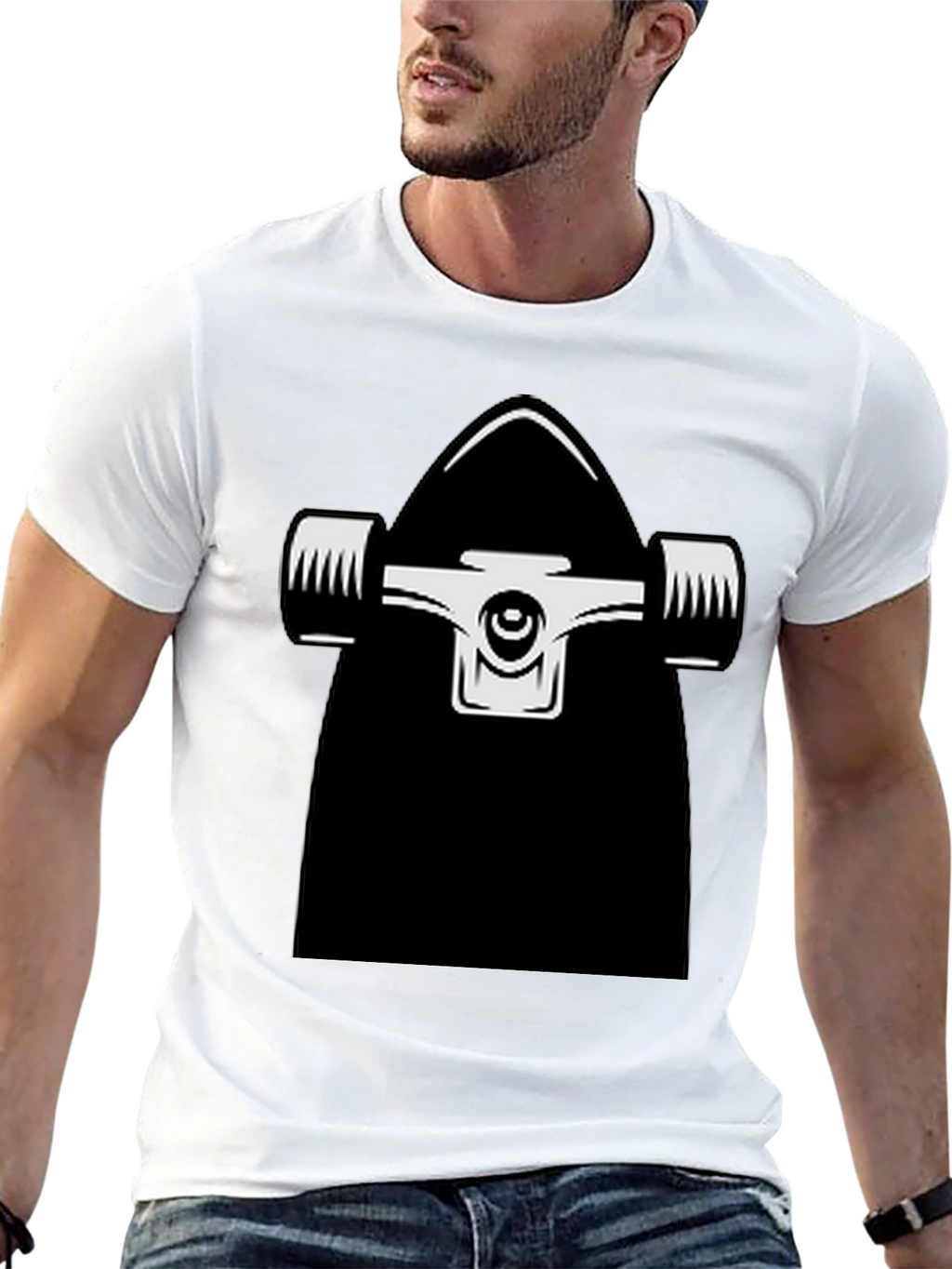 Skateboard Graphic Tee - Black Cotton Casual Wear
