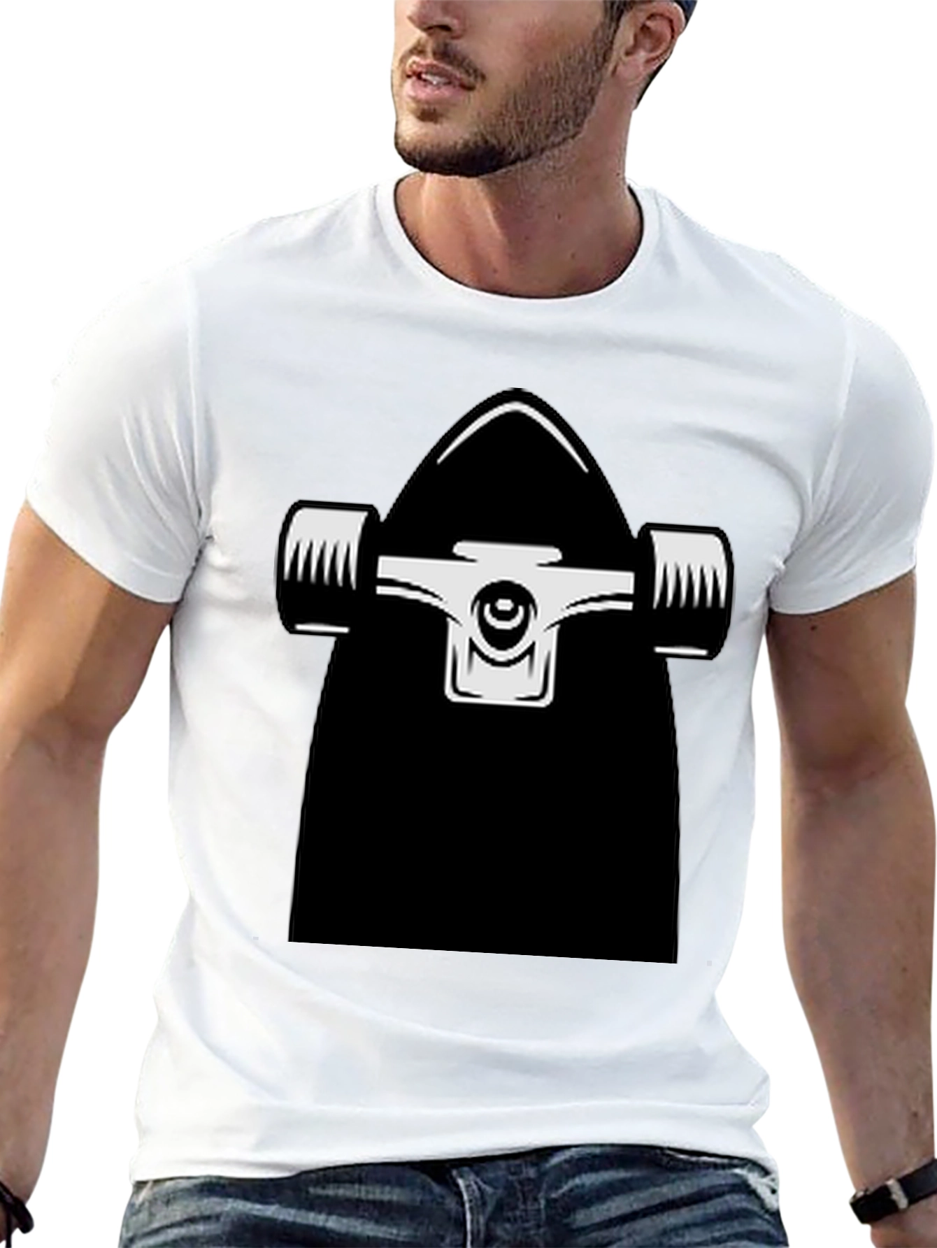 Skateboard Graphic Tee - Black Cotton Casual Wear