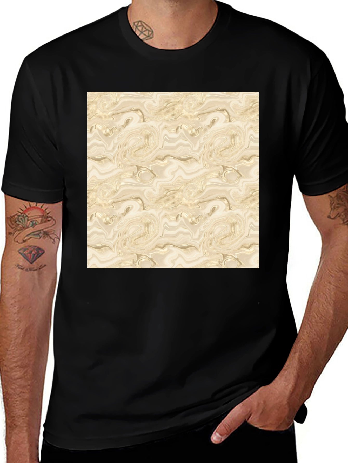 Abstract Marble Pattern Black T-Shirt