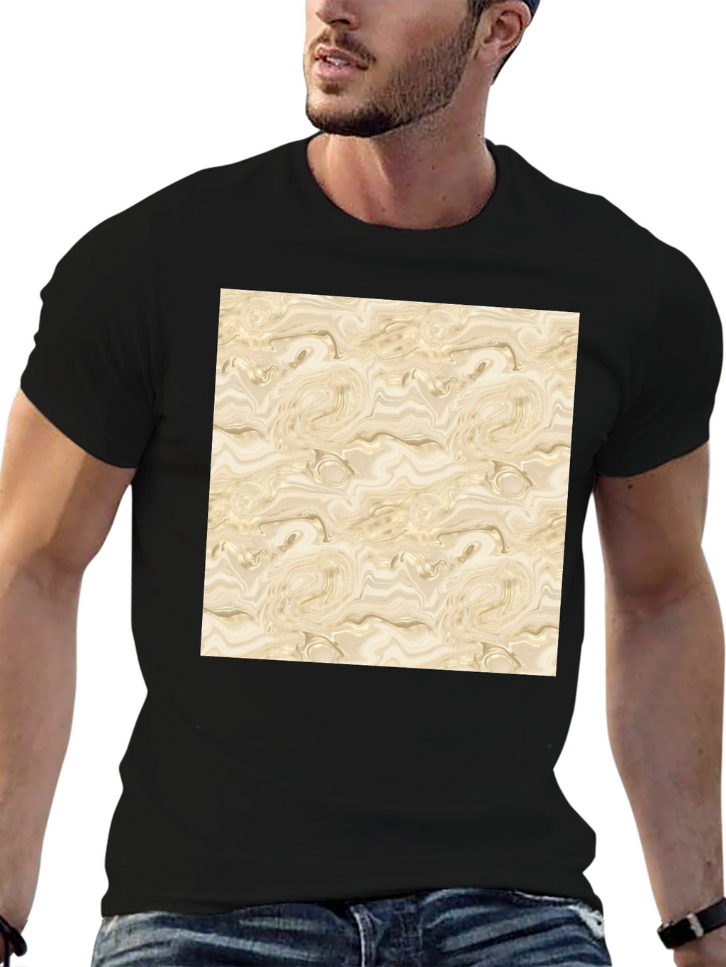 Abstract Marble Pattern Black T-Shirt