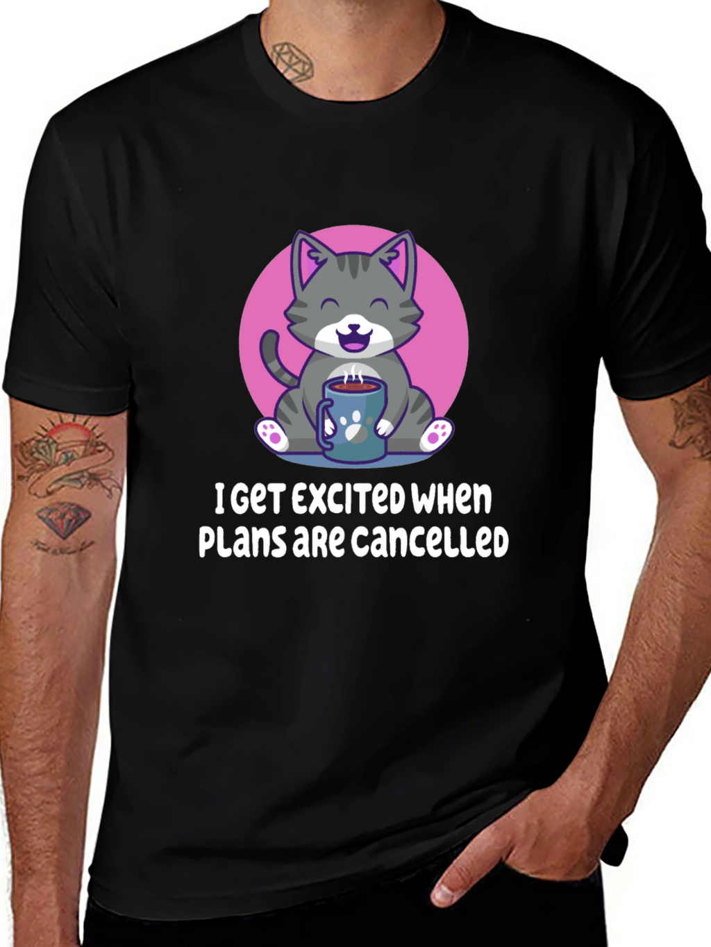 Funny Cat Coffee T-Shirt - Cancelled Plans Graphic Tee