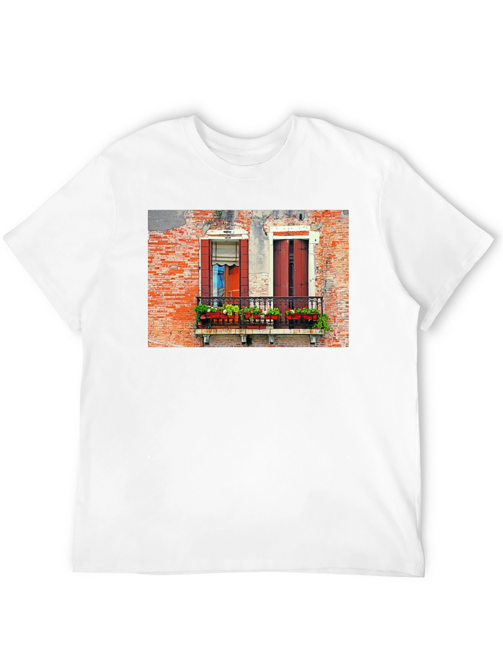 Venice Window T-Shirt: Black Balcony View