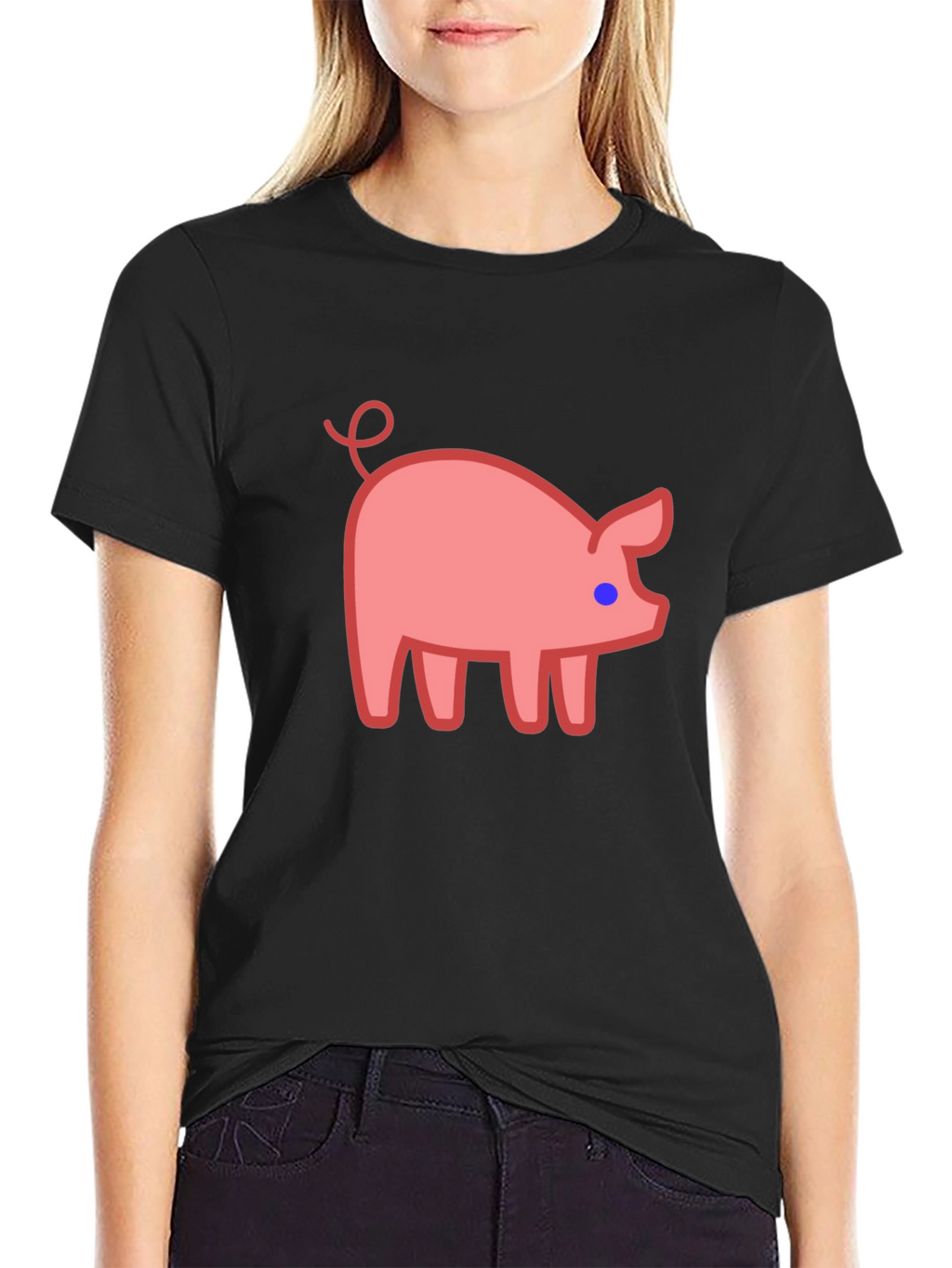 Cute Pig Graphic Tee - Black Casual T-Shirt