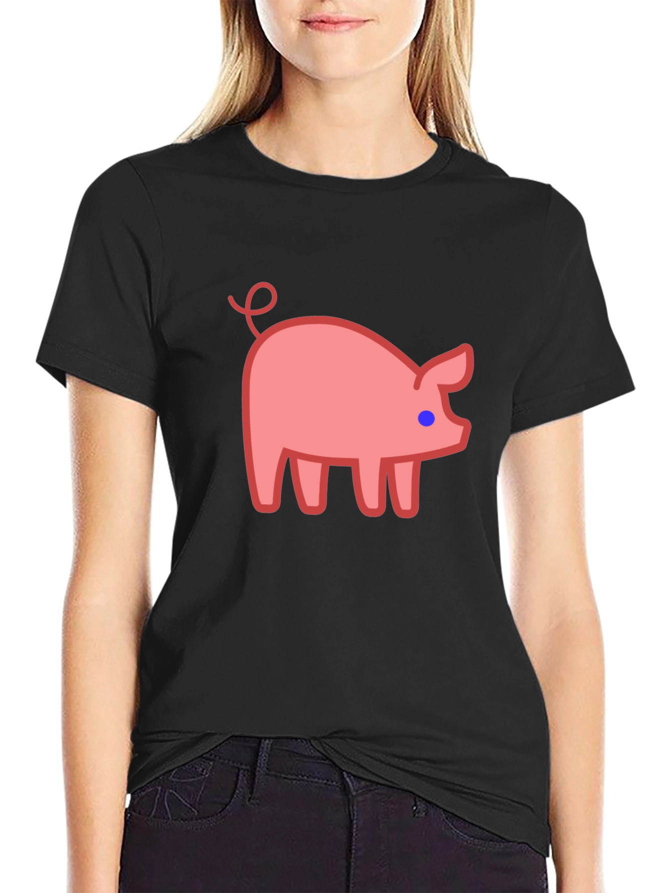 Cute Pig Graphic Tee - Black Casual T-Shirt