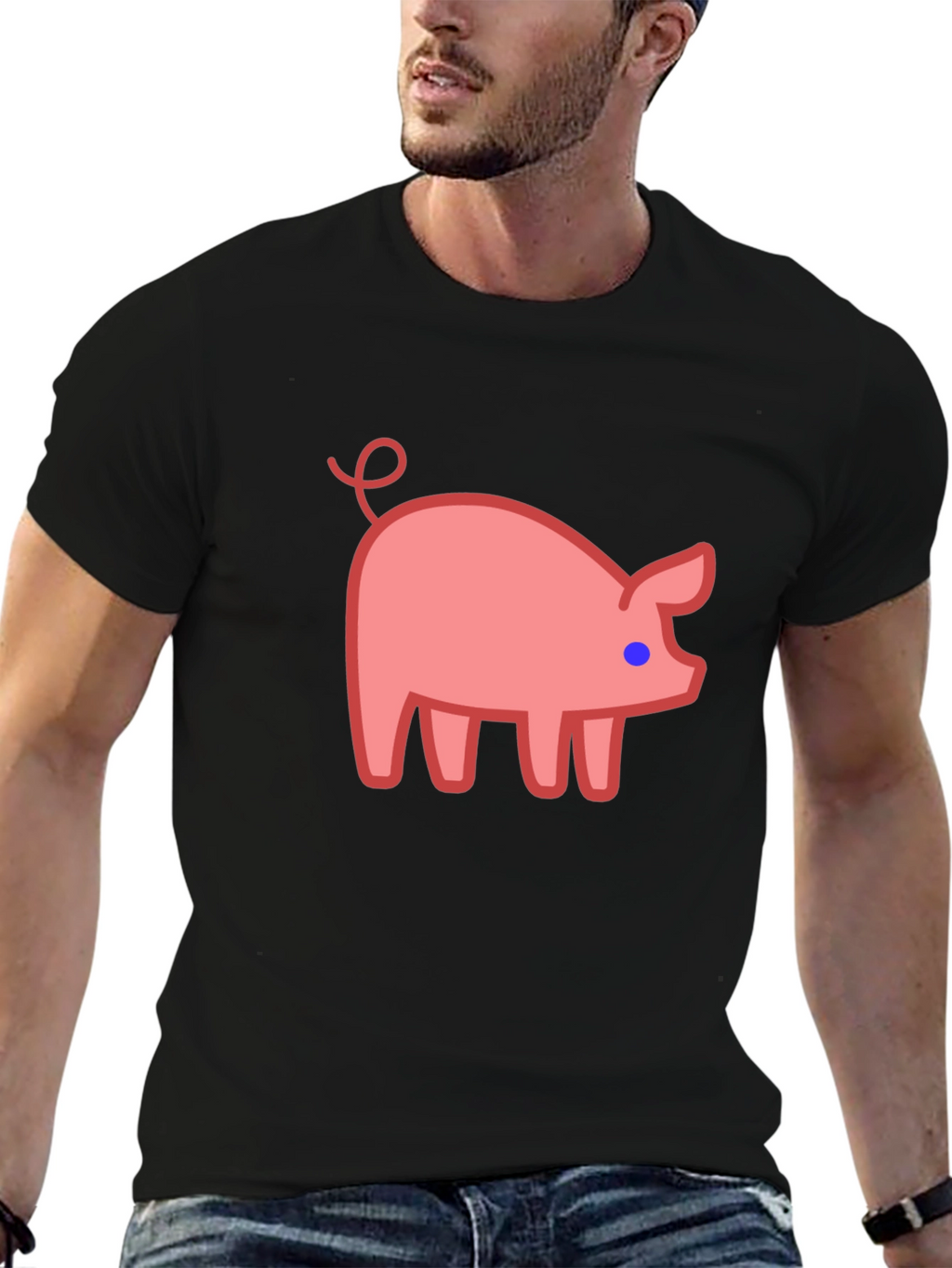 Cute Pig Graphic Tee - Black Casual T-Shirt