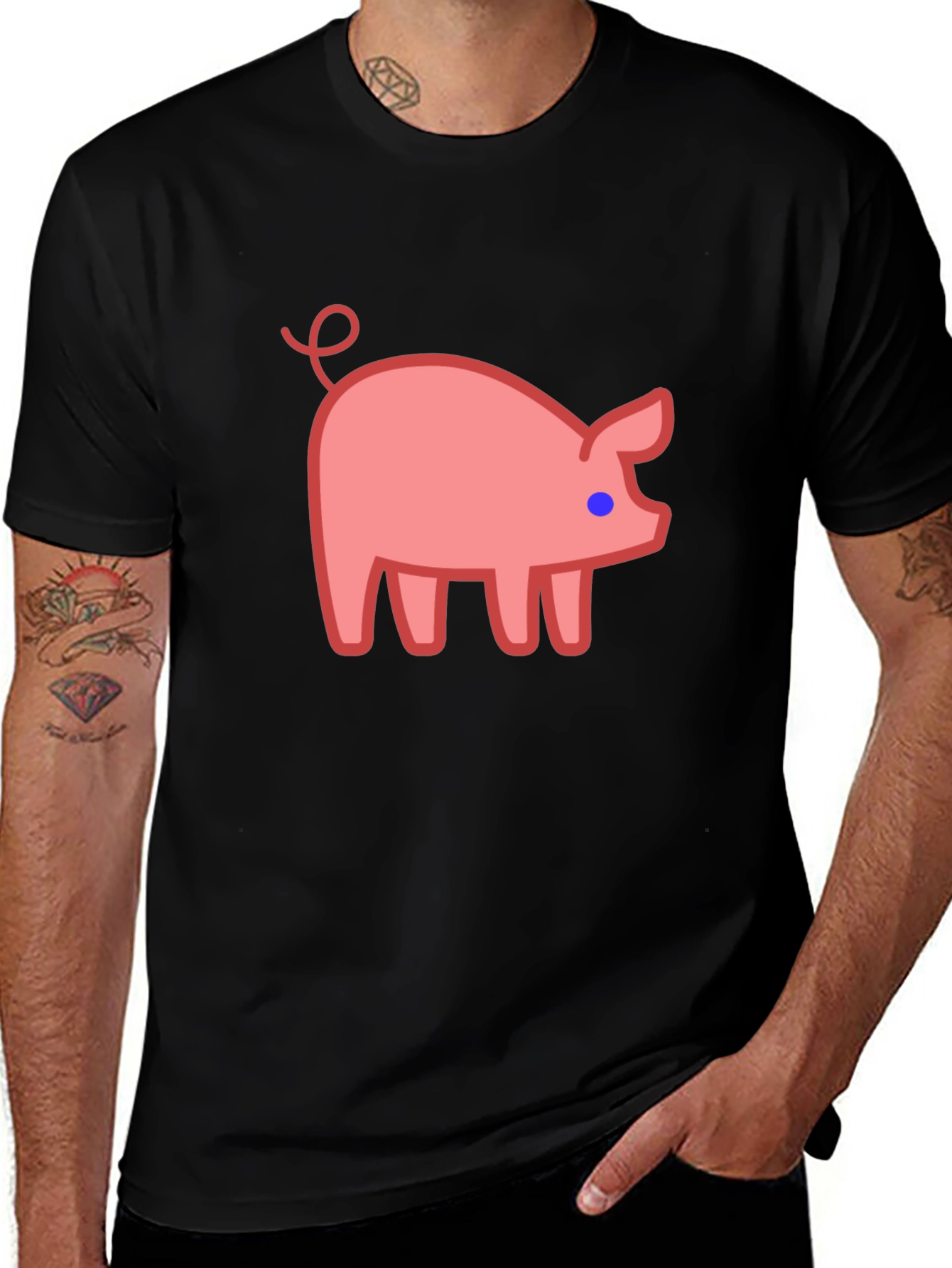 Cute Pig Graphic Tee - Black Casual T-Shirt