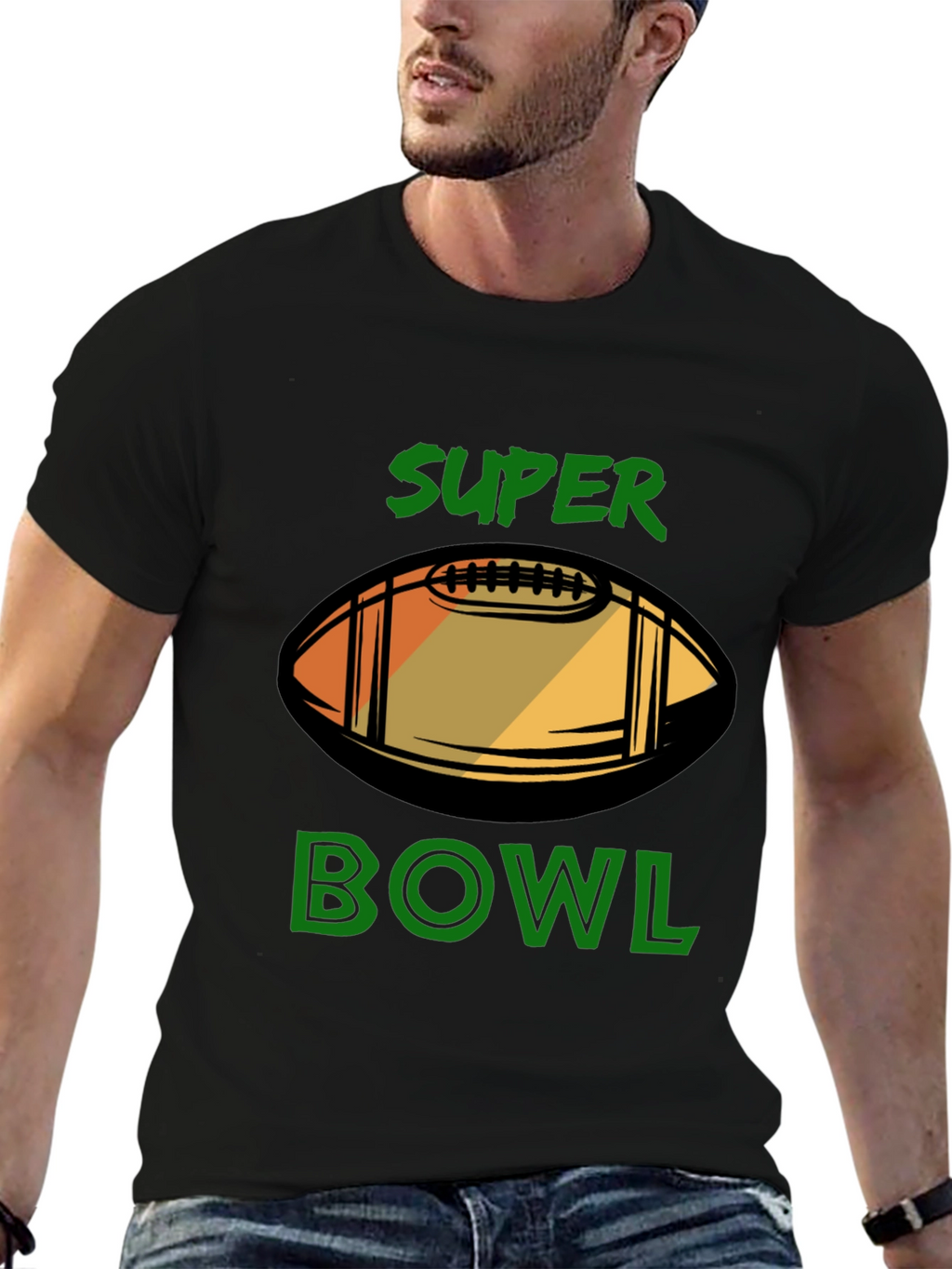 Super Bowl Football Graphic Black T-Shirt