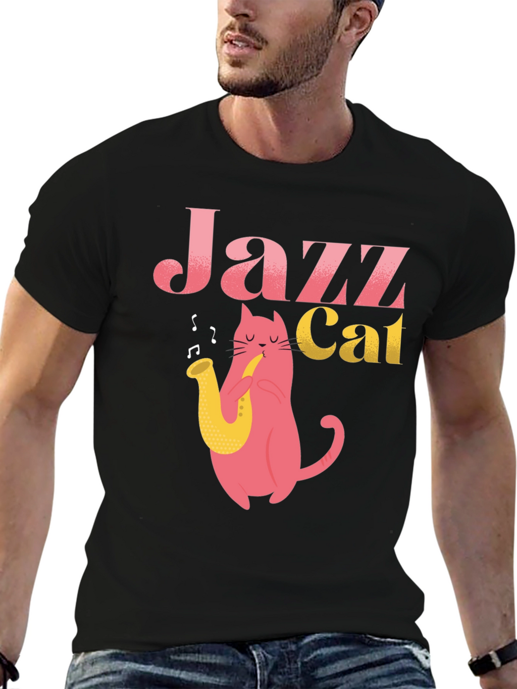 Cool Jazz Cat Graphic T-Shirt