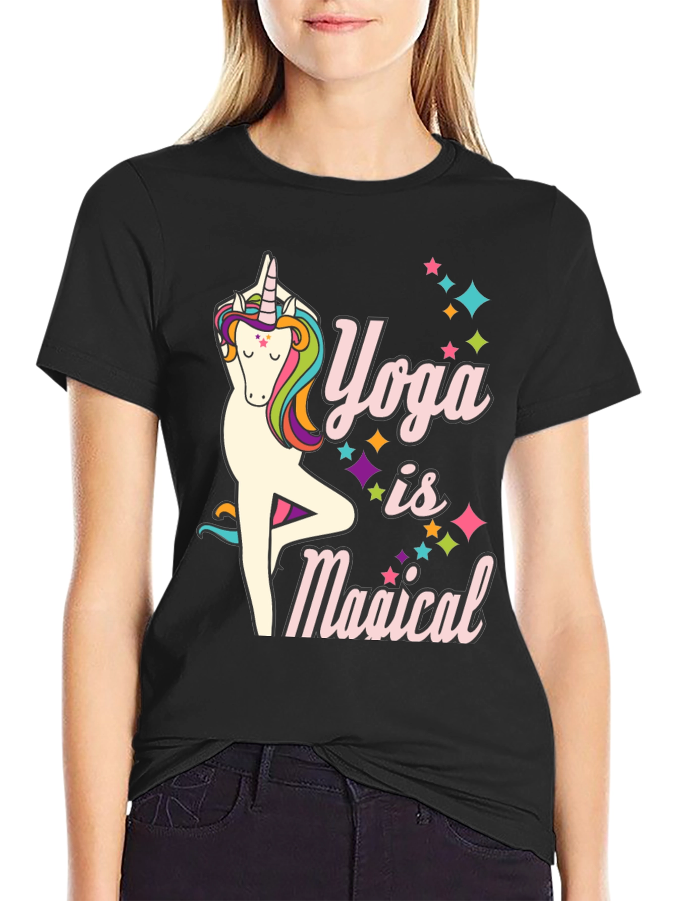 Yoga Unicorn Black T-Shirt | Yoga is Magical