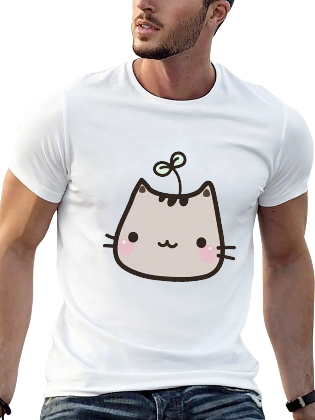 Cute Cartoon Cat T-Shirt - Black