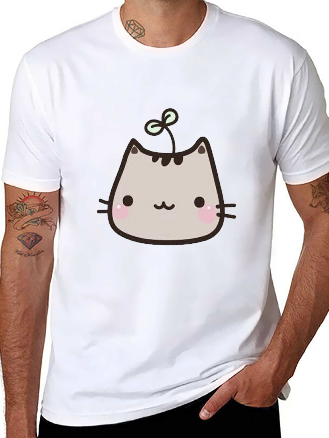 Cute Cartoon Cat T-Shirt - Black