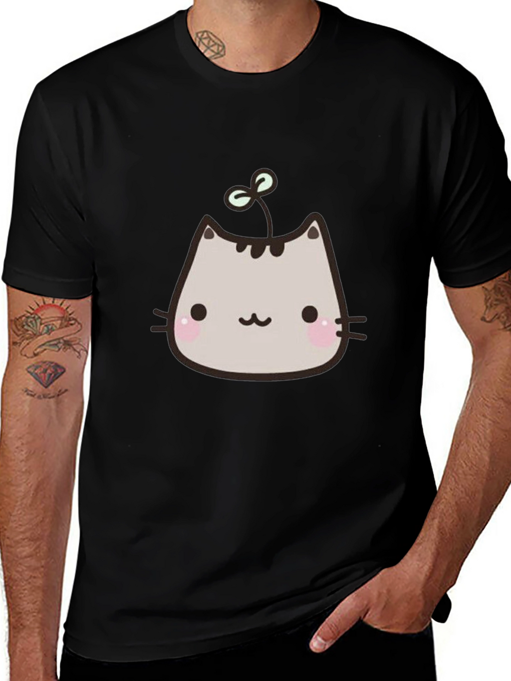 Cute Cartoon Cat T-Shirt - Black