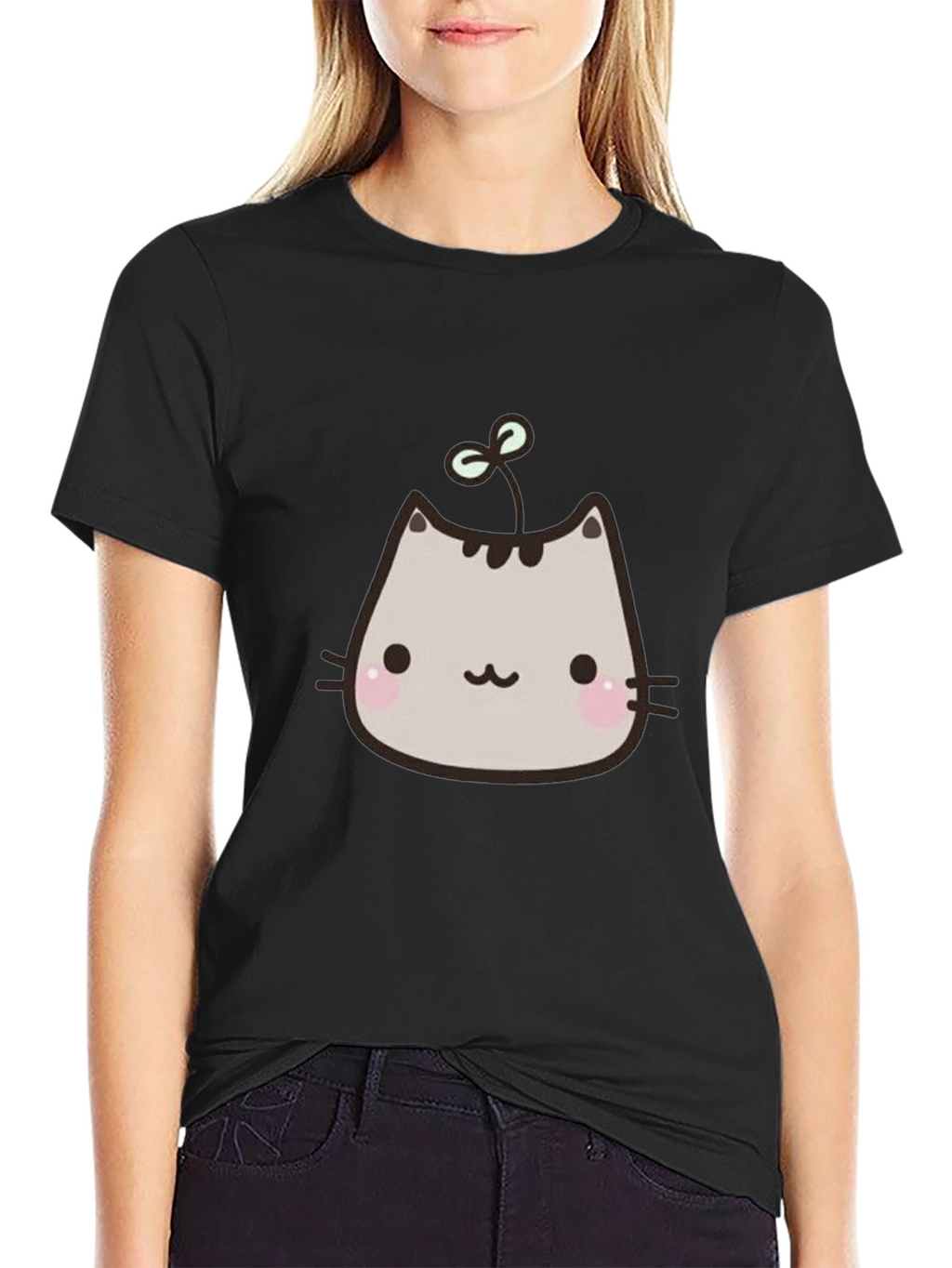Cute Cartoon Cat T-Shirt - Black