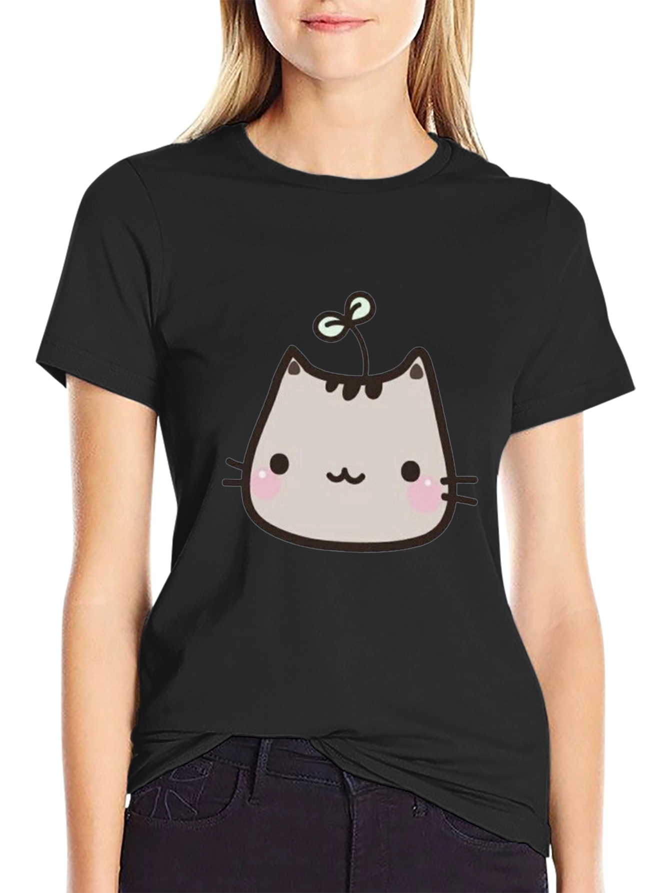 Cute Cartoon Cat T-Shirt - Black