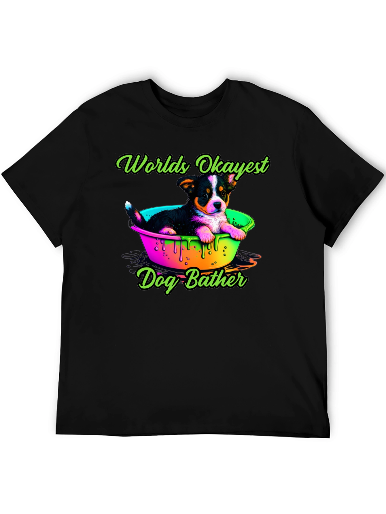 Worlds Okayest Dog Bather T-Shirt - Cute Puppy Design