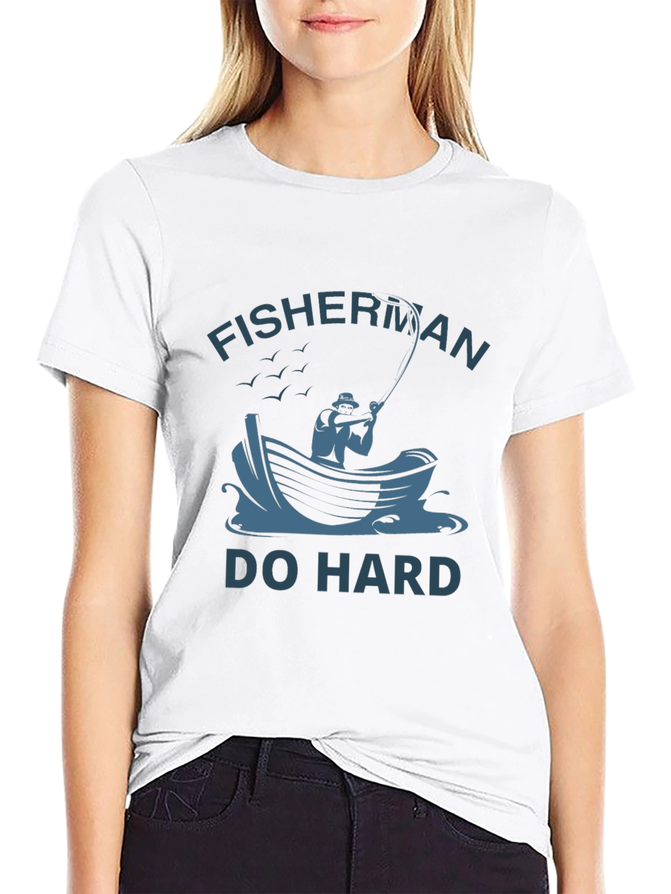 Fisherman Do Hard Graphic Tee - Black Cotton T-Shirt