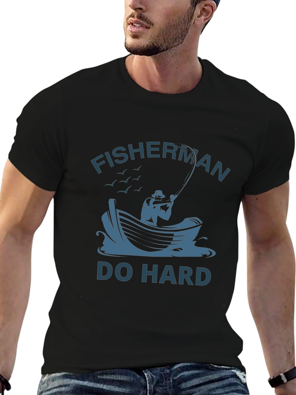 Fisherman Do Hard Graphic Tee - Black Cotton T-Shirt