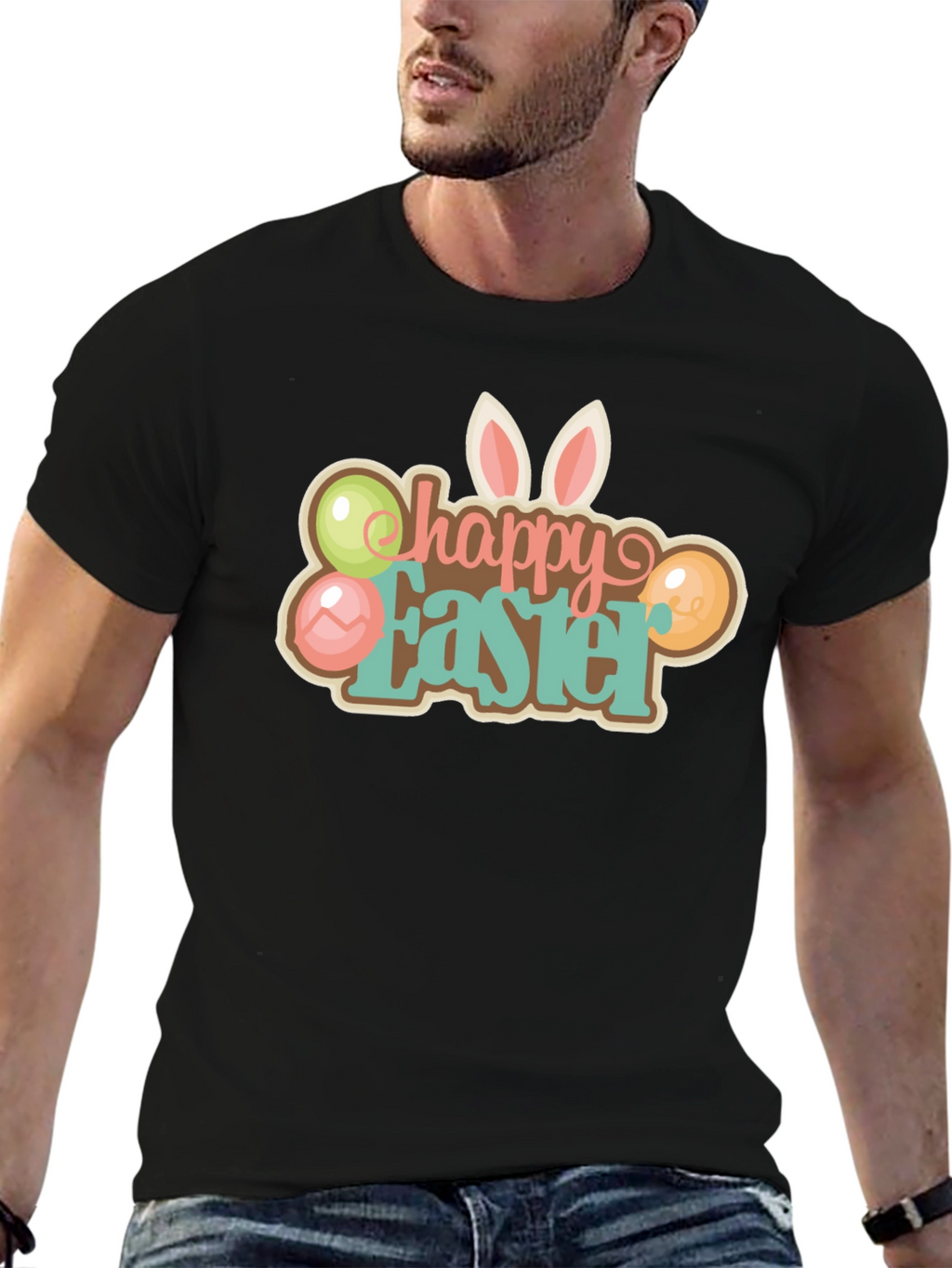 Happy Easter T-Shirt Black Holiday Graphic Tee