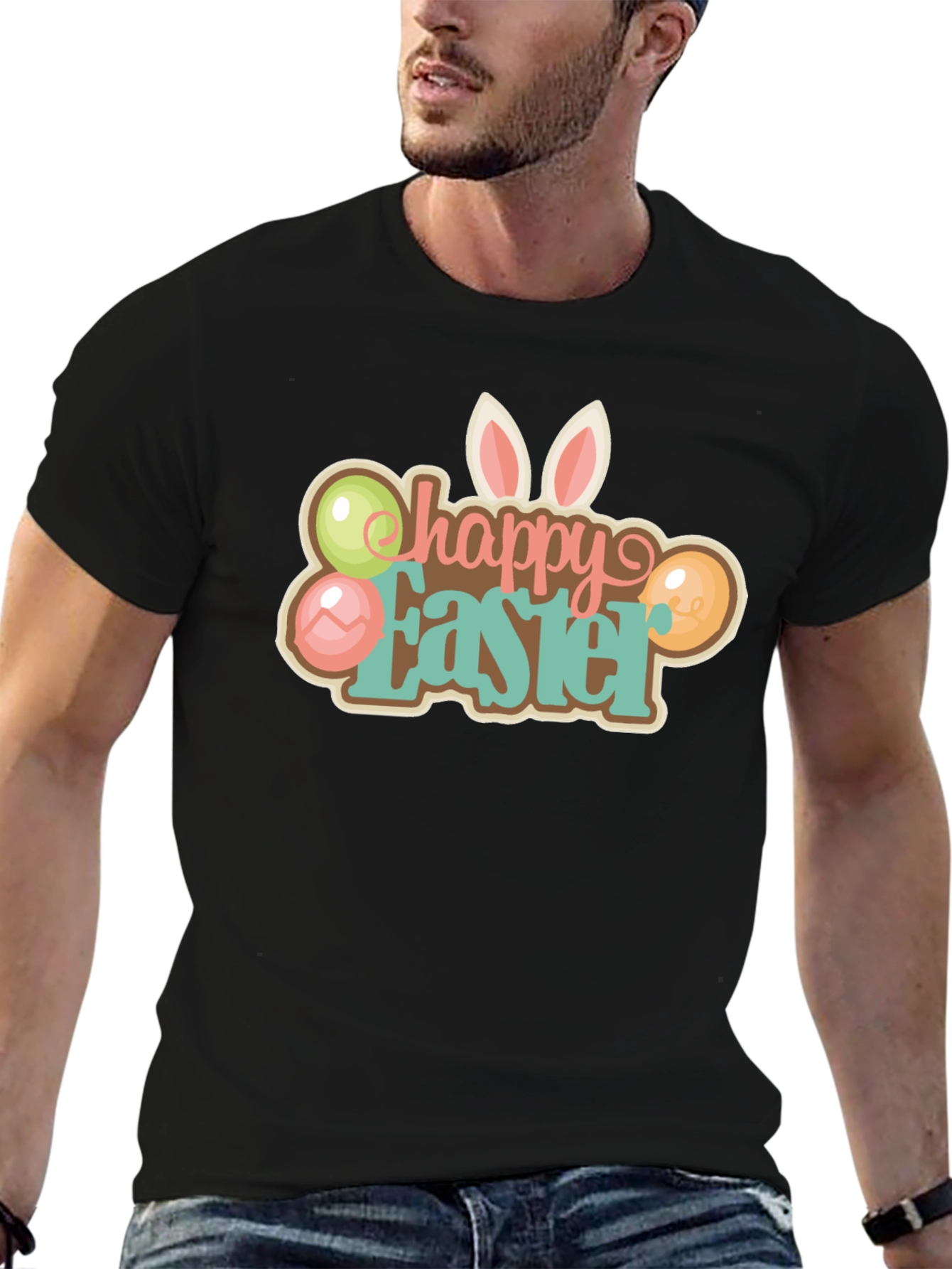 Happy Easter T-Shirt Black Holiday Graphic Tee