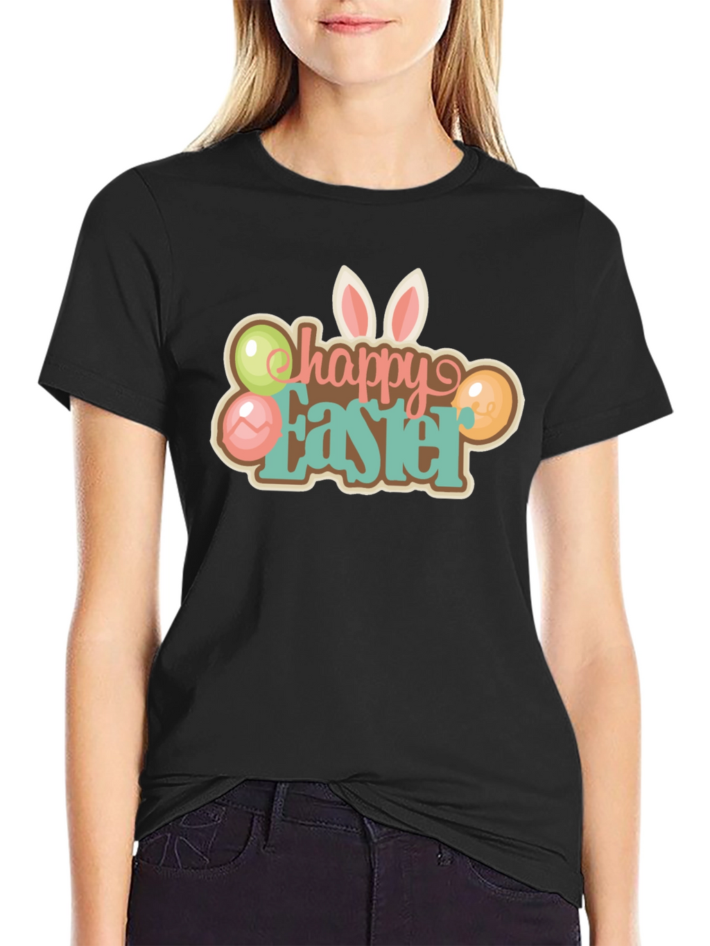 Happy Easter T-Shirt Black Holiday Graphic Tee