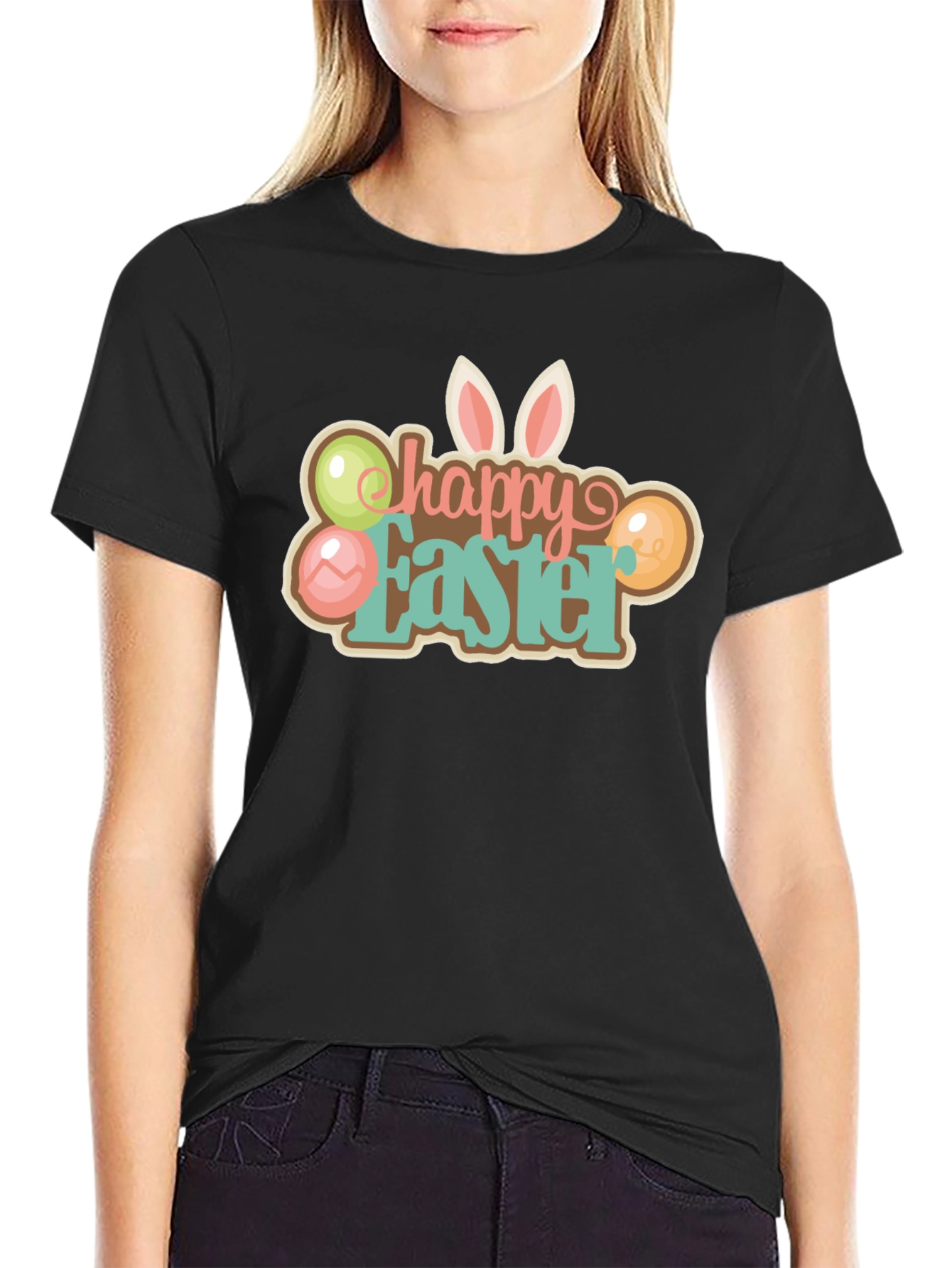 Happy Easter T-Shirt Black Holiday Graphic Tee