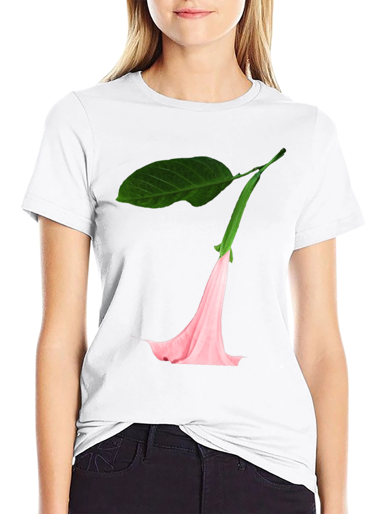 Black T-Shirt with Floral Blossom Graphic