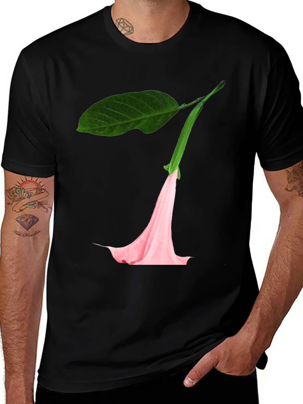 Black T-Shirt with Floral Blossom Graphic
