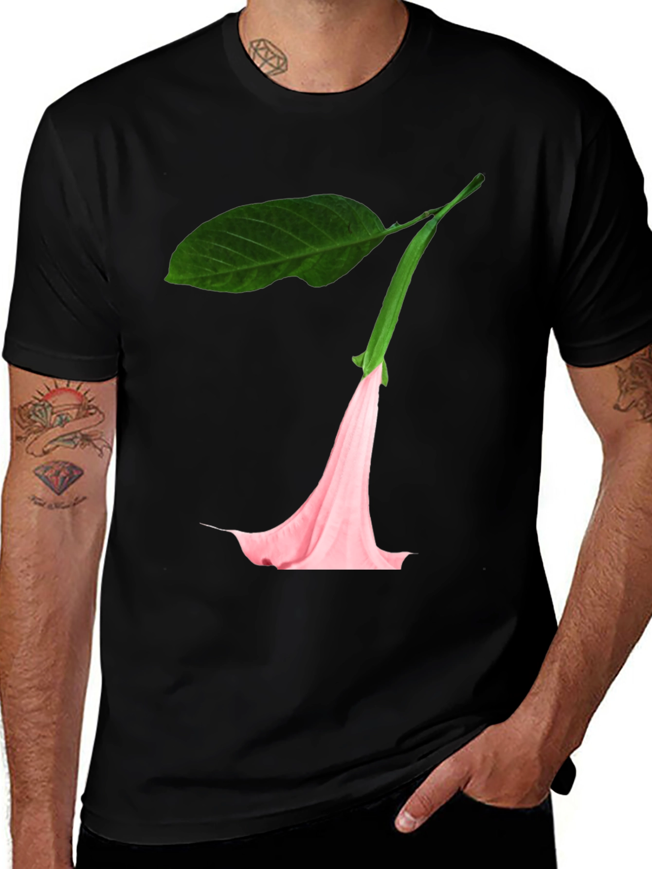 Black T-Shirt with Floral Blossom Graphic