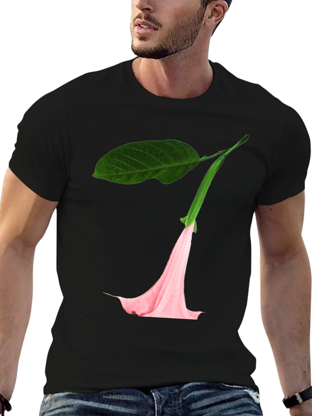 Black T-Shirt with Floral Blossom Graphic