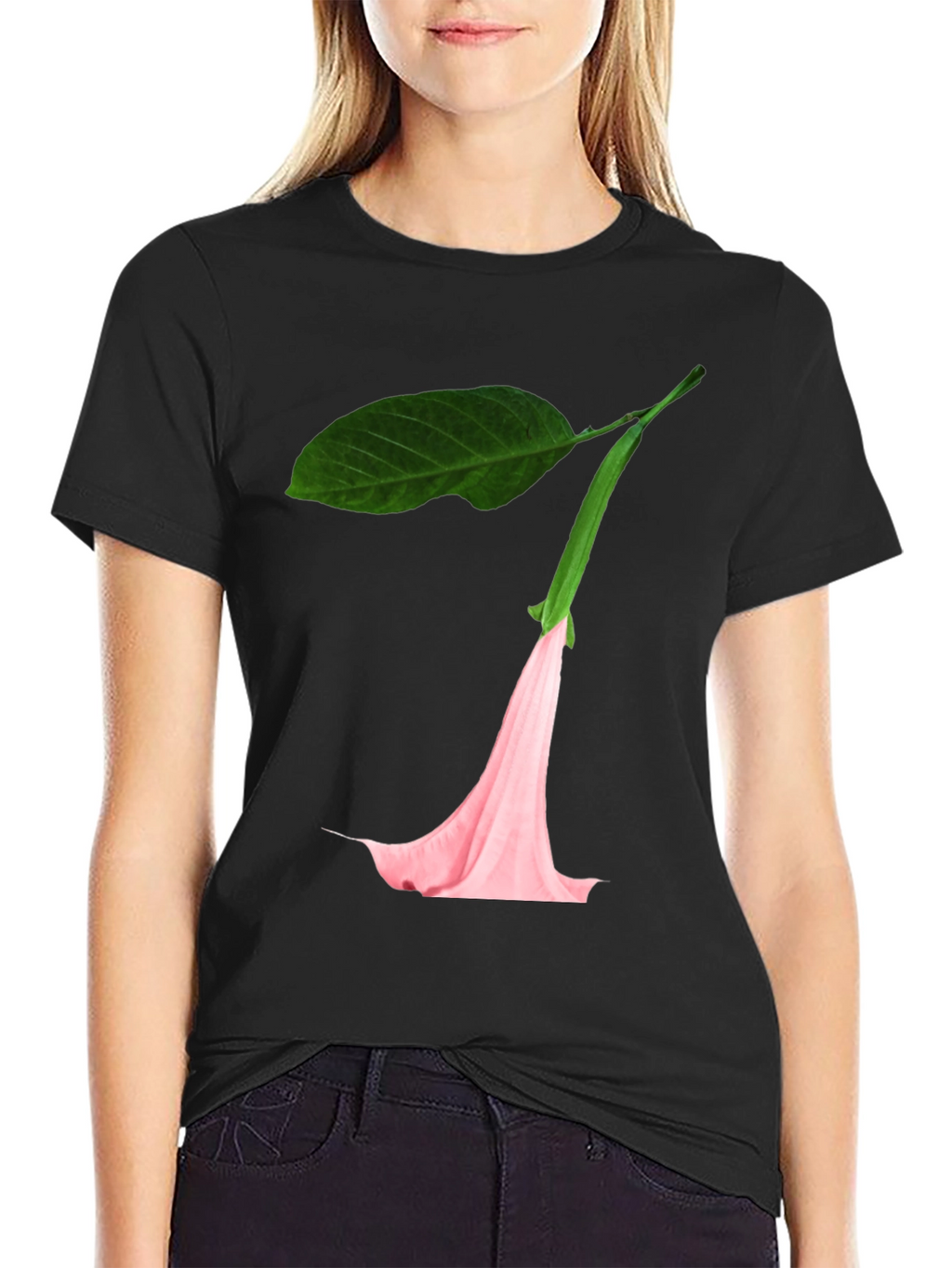 Black T-Shirt with Floral Blossom Graphic
