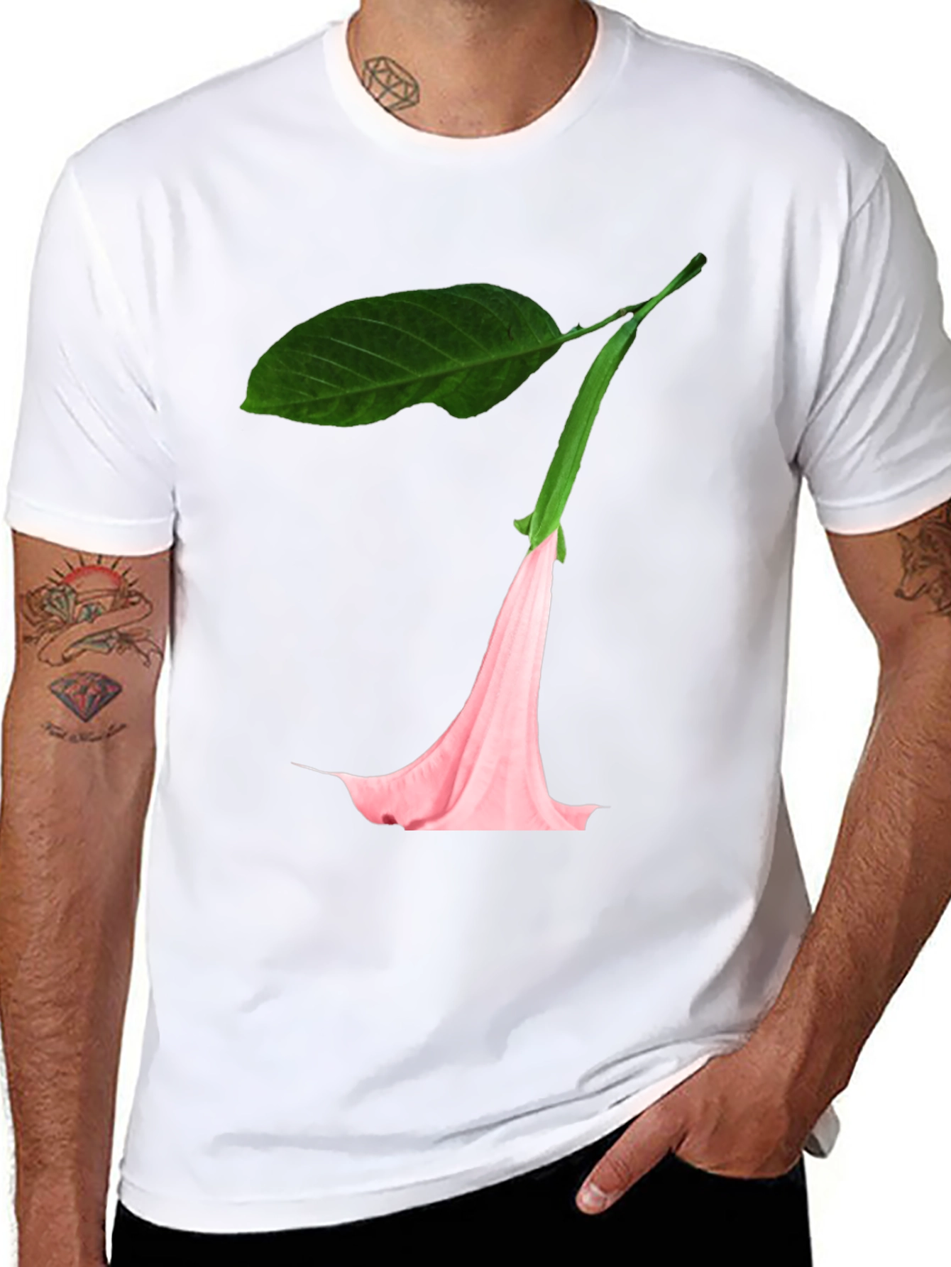 Black T-Shirt with Floral Blossom Graphic
