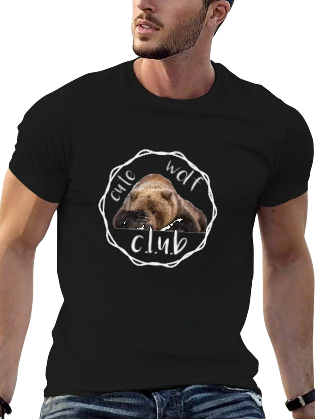 Cute Wolf Club Graphic T-Shirt - Black