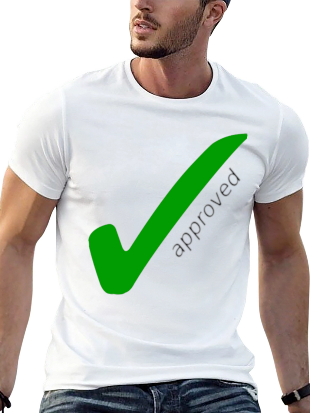 Approved Black T-Shirt with Green Check