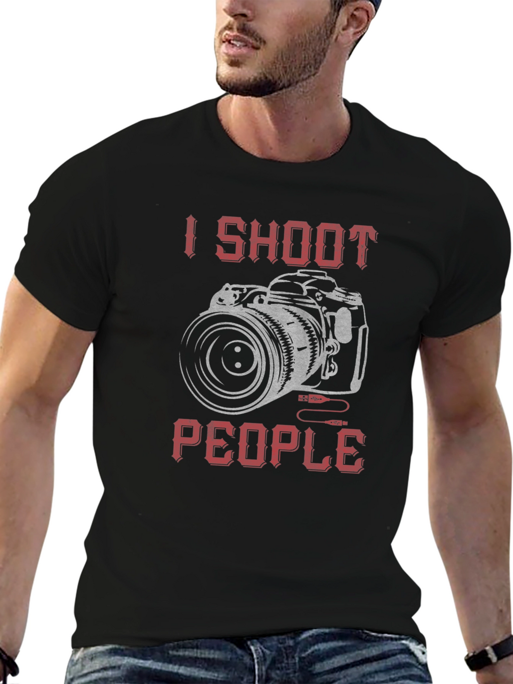 I Shoot People Camera Graphic Black T-Shirt