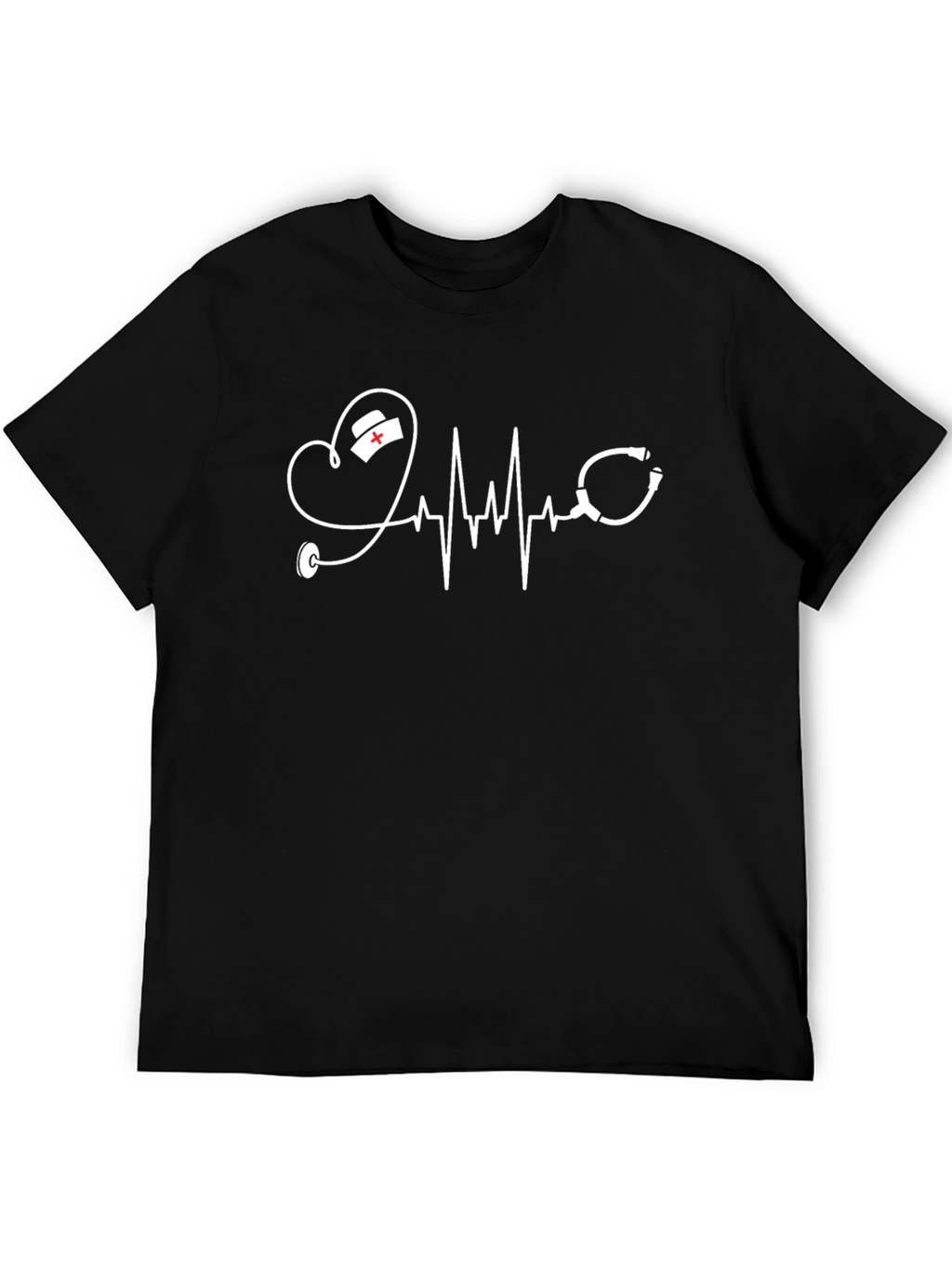 Heartbeat Nurse Stethoscope Graphic Tee - Black