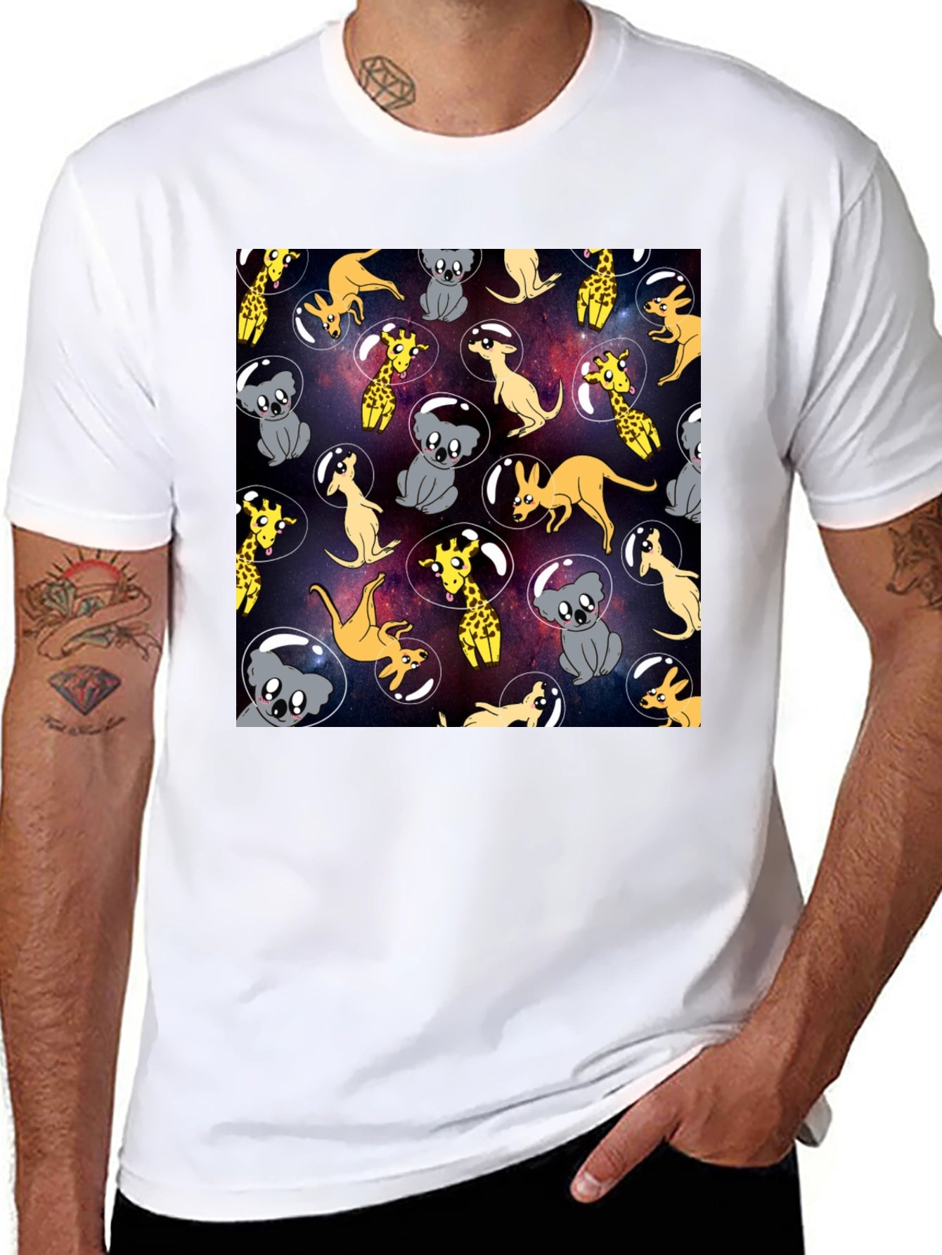 Space Animal Print Black T-Shirt