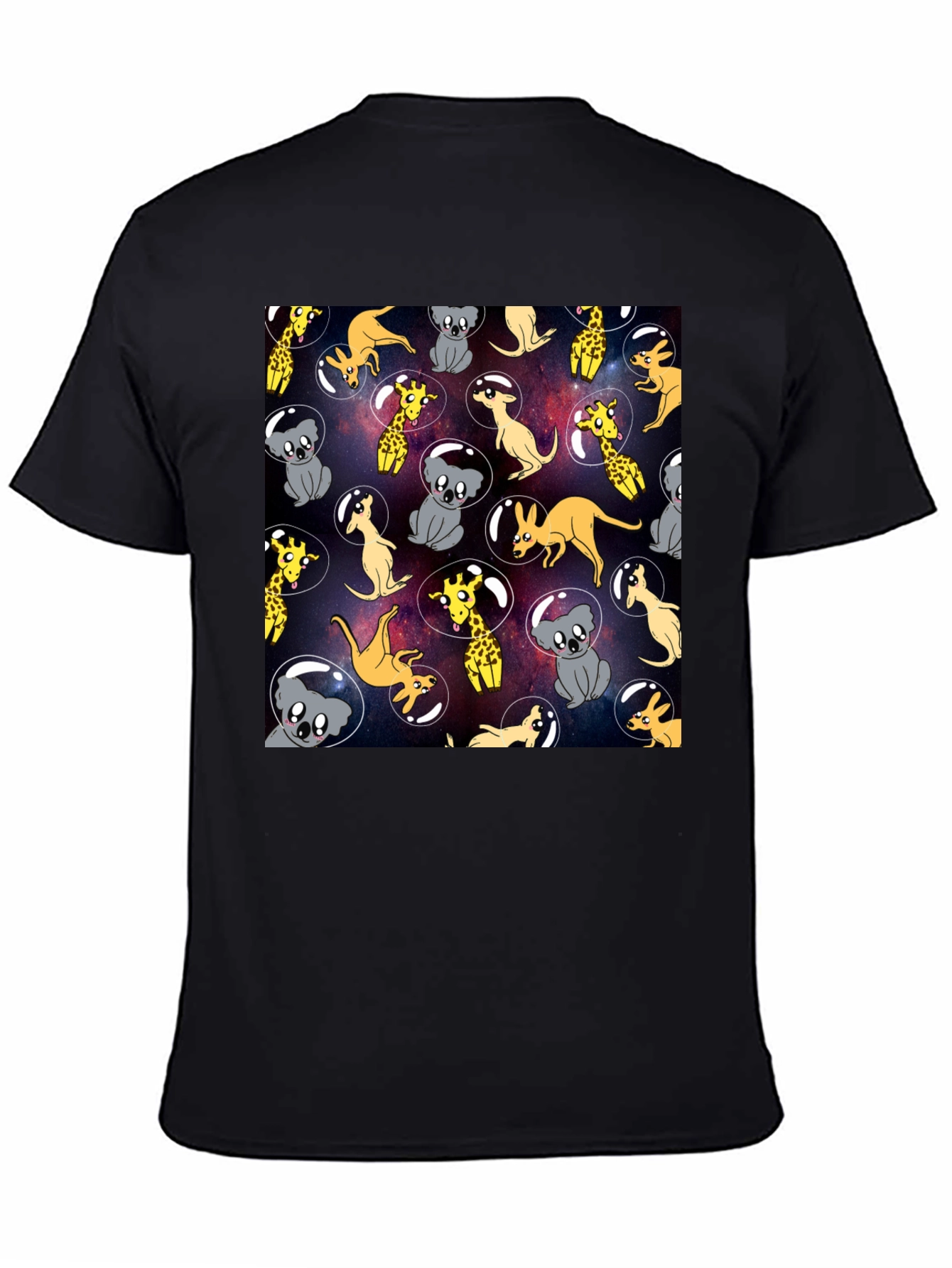 Space Animal Print Black T-Shirt