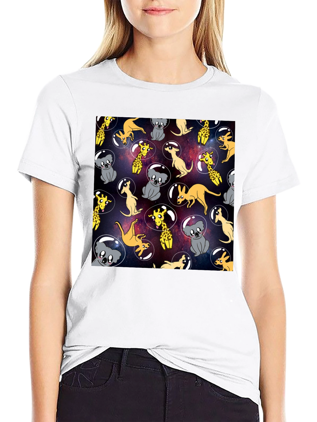 Space Animal Print Black T-Shirt