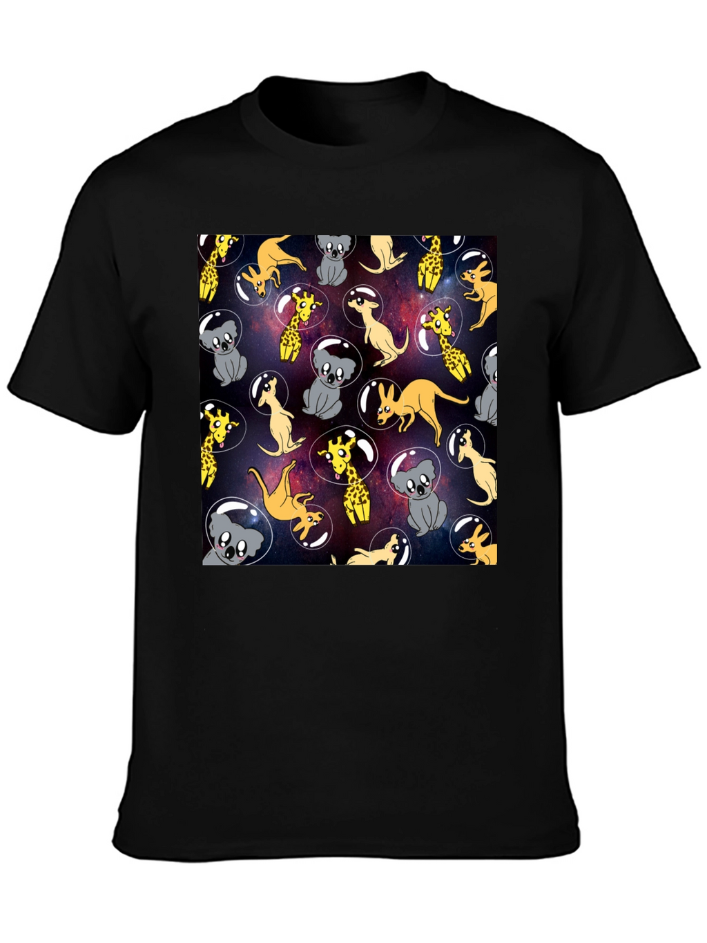 Space Animal Print Black T-Shirt