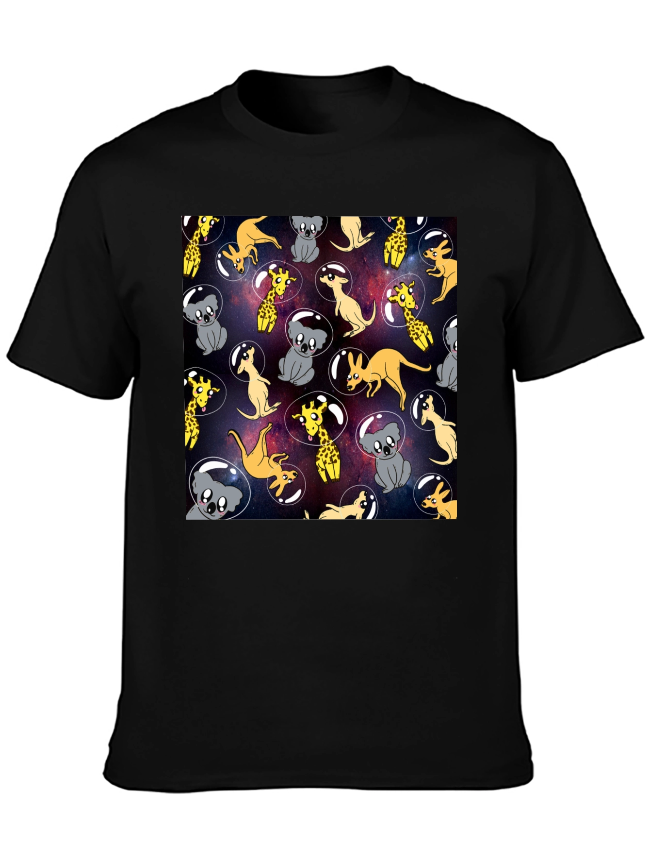 Space Animal Print Black T-Shirt